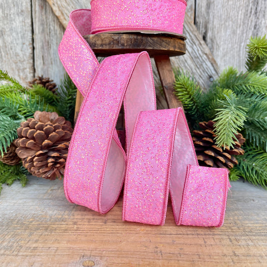 1.5" Pink Sparkle Ribbon, Christmas Ribbon, Pink Glitter RIbbon