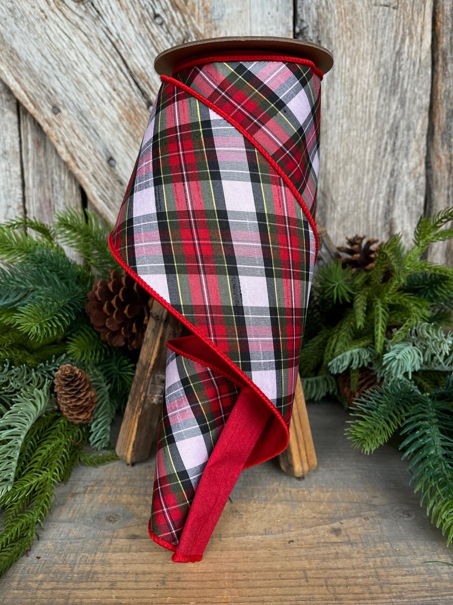 4" Traditional CHristmas Plaid, Wired Ribbon, Red Blue Chirstmas Plaid RIbbon, RIbbon for Treee, Christmas Plaid