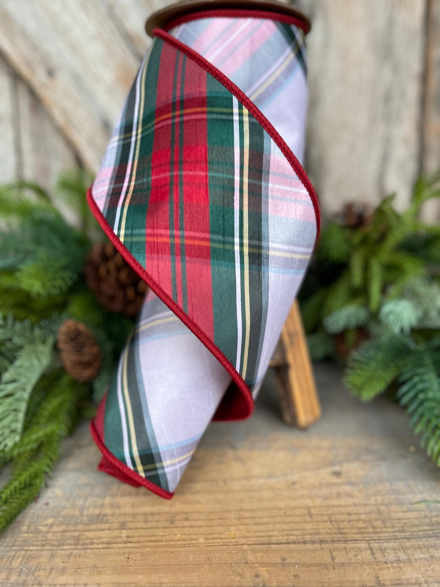 4" Traditional CHristmas Plaid, Wired Ribbon, Chirstmas Plaid RIbbon, RIbbon for Treee, Christmas Plaid