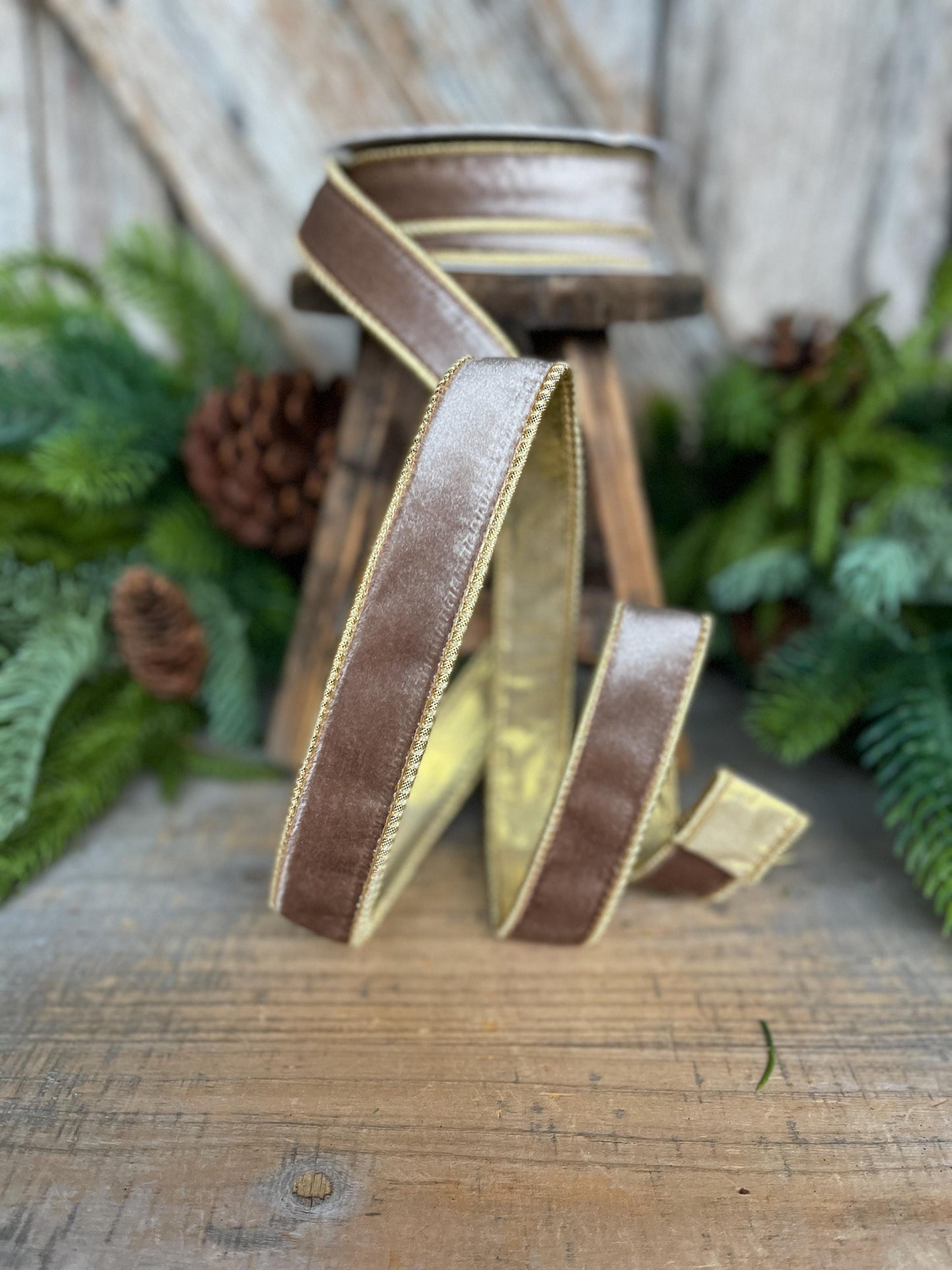 1" Champagne Velvet Ribbon, Light Gold Ribbon, Christmas Velvet Ribbon
