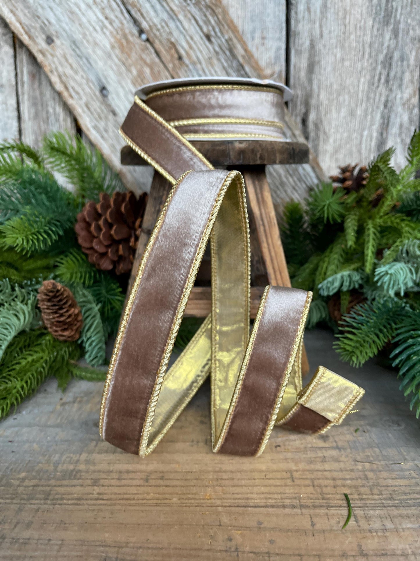 1" Champagne Velvet Ribbon, Light Gold Ribbon, Christmas Velvet Ribbon