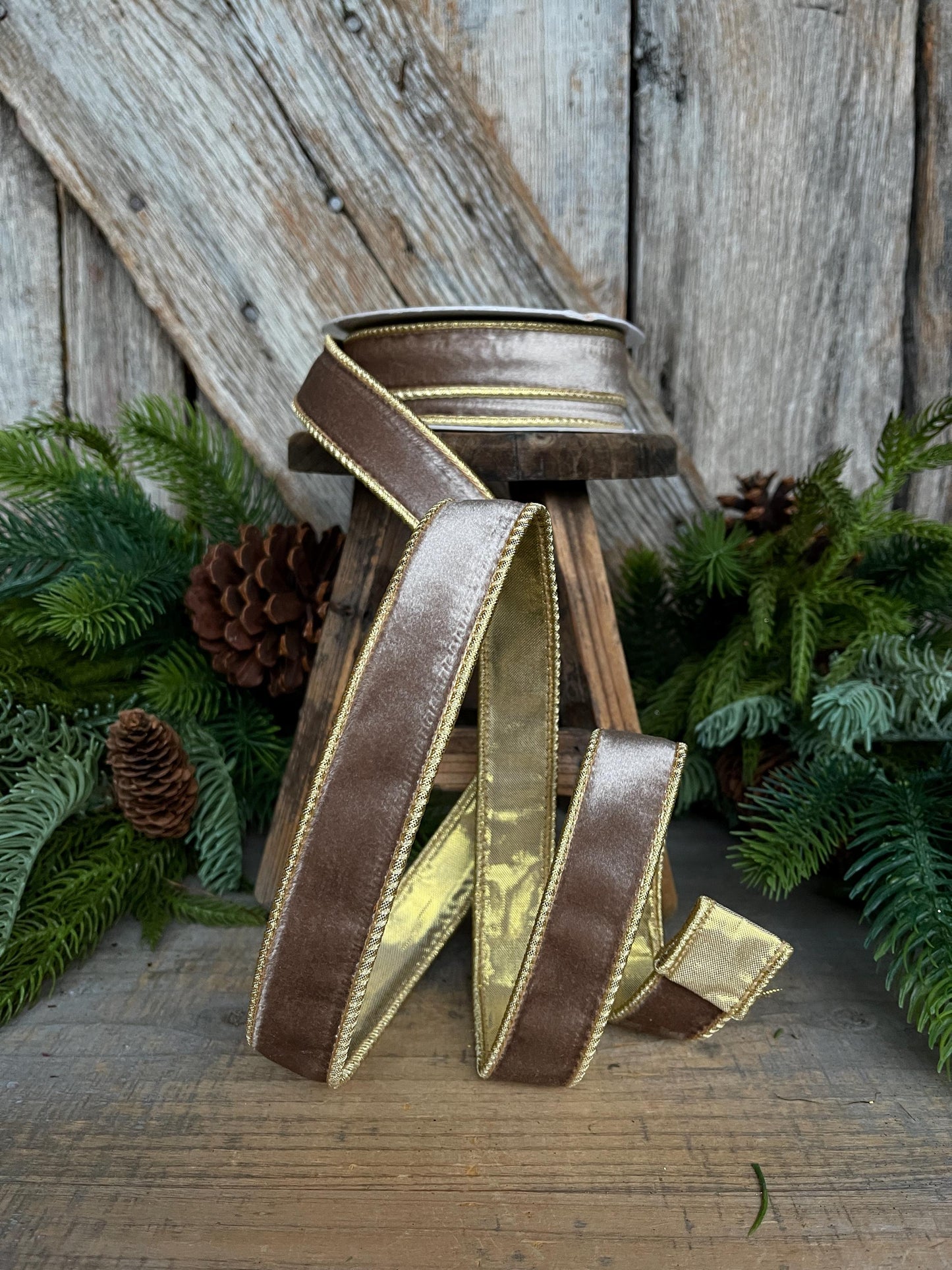 1" Champagne Velvet Ribbon, Light Gold Ribbon, Christmas Velvet Ribbon