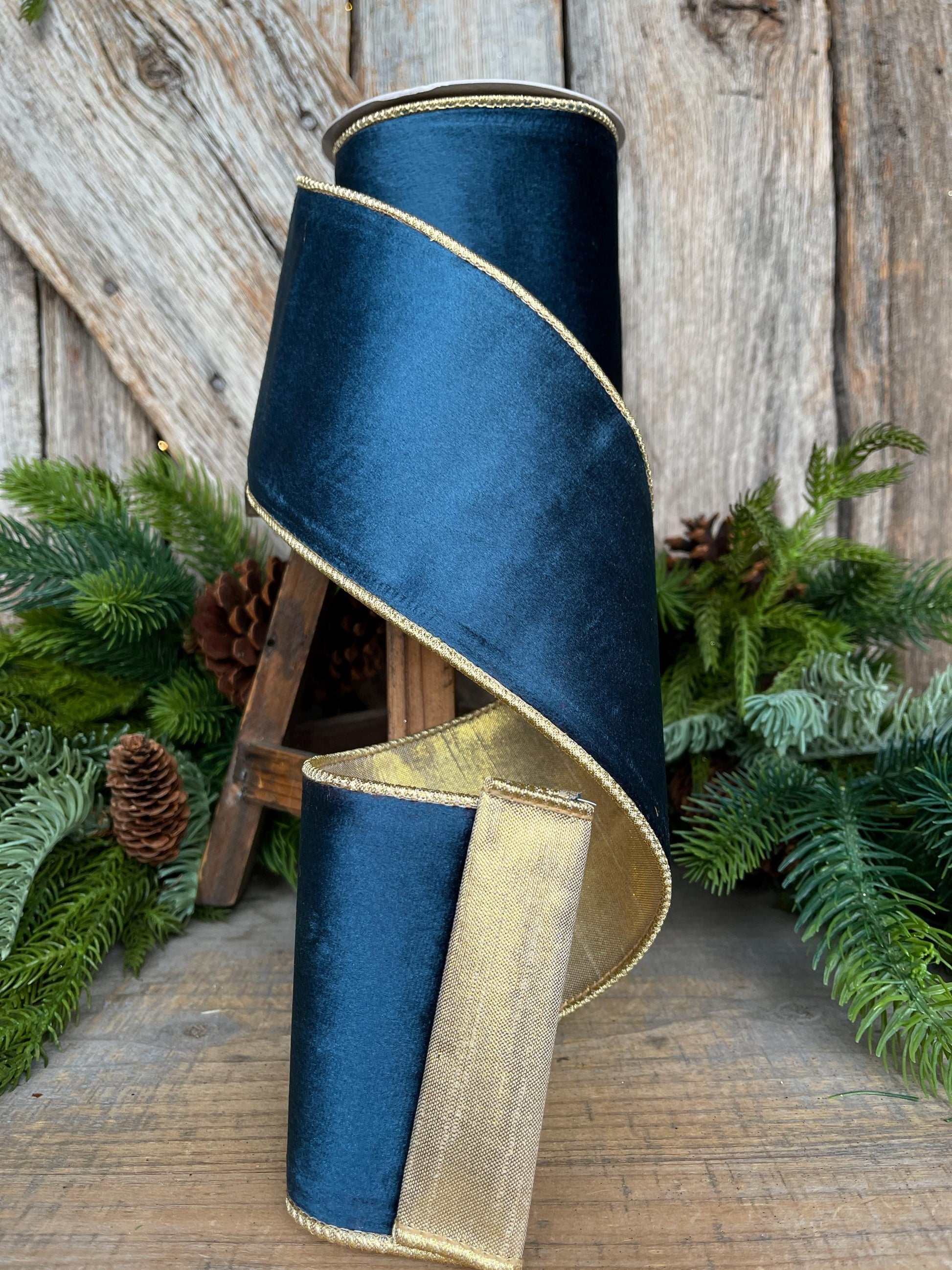 4" Midnight Blue Velvet Ribbon, Blue Christmas Ribbon