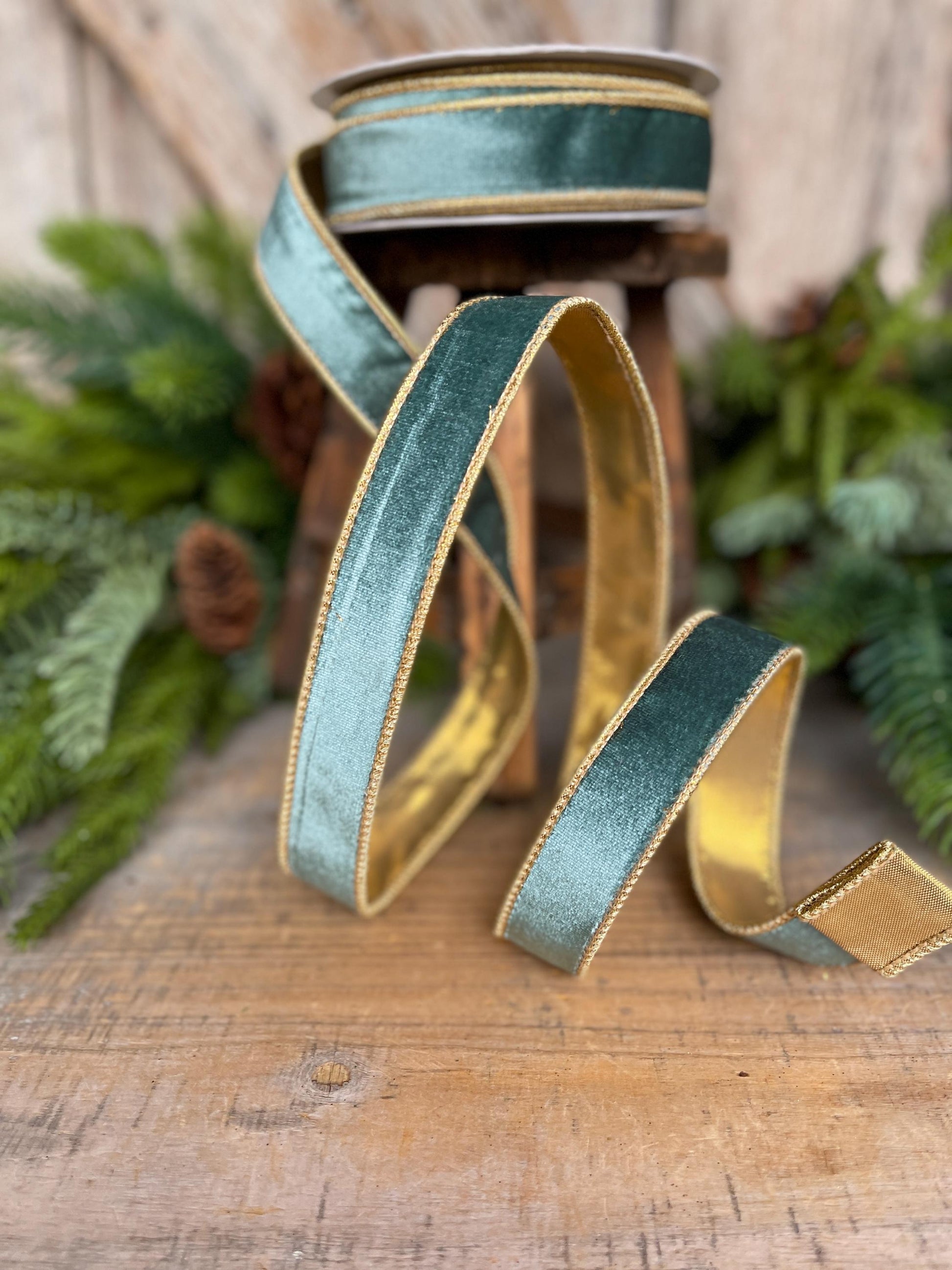 1" Aqua Teal Velvet Ribbon, Celadon Ribbon, Christmas Ribbon