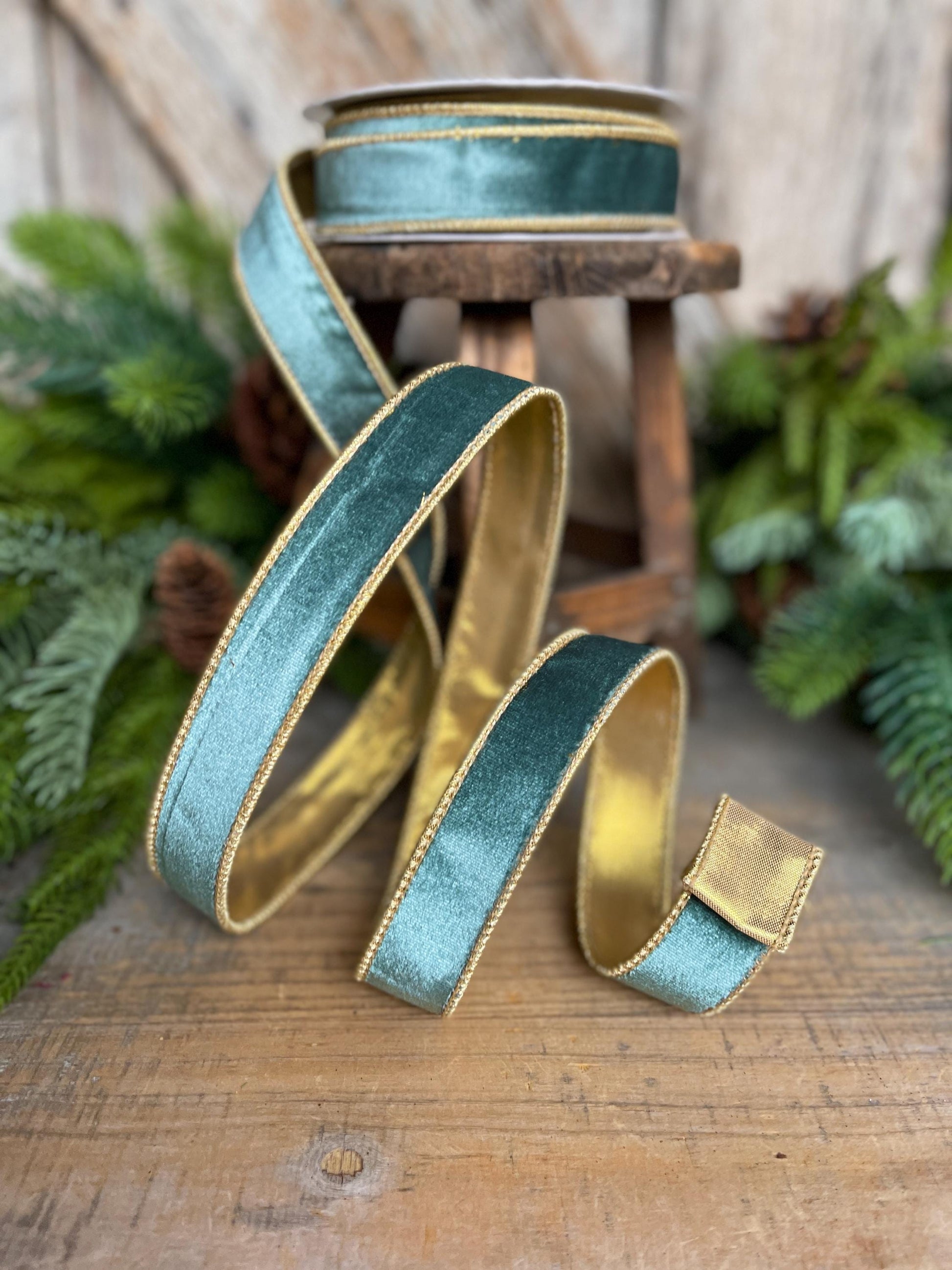 1" Aqua Teal Velvet Ribbon, Celadon Ribbon, Christmas Ribbon