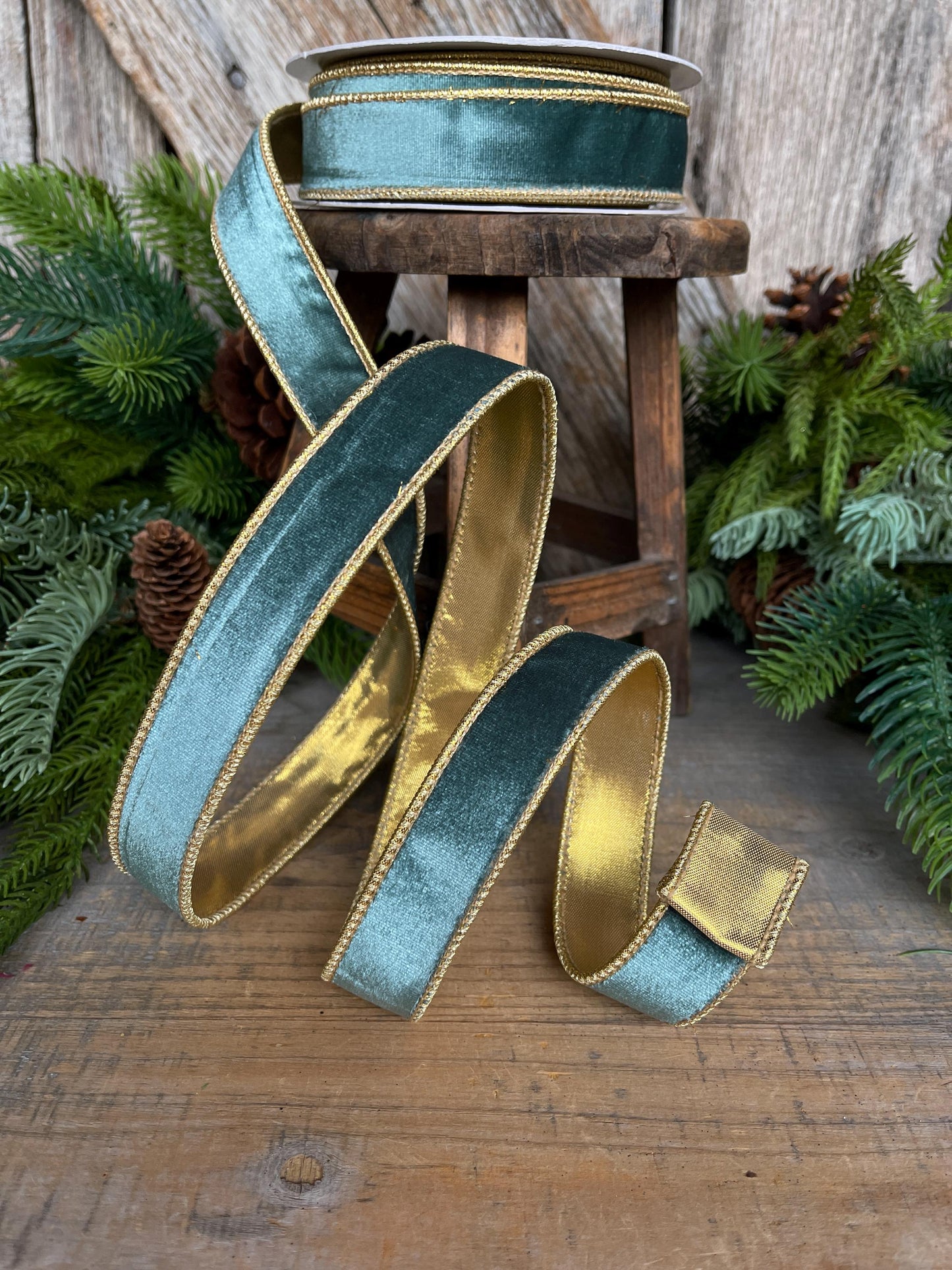 1" Aqua Teal Velvet Ribbon, Celadon Ribbon, Christmas Ribbon