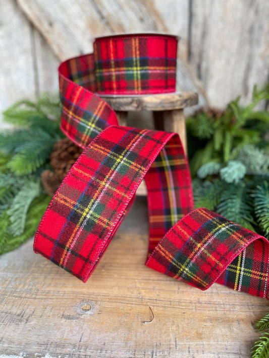 2.5" Traditional CHristmas Plaid, Wired Ribbon, Flannel Plaid Ribbon