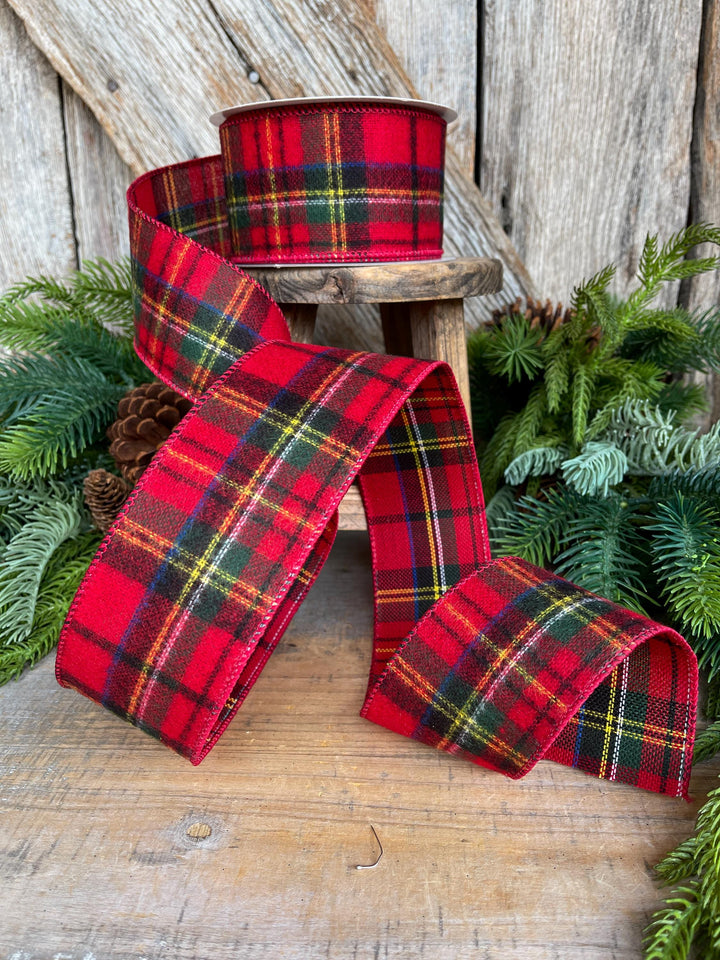 2.5" Traditional CHristmas Plaid, Wired Ribbon, Flannel Plaid Ribbon
