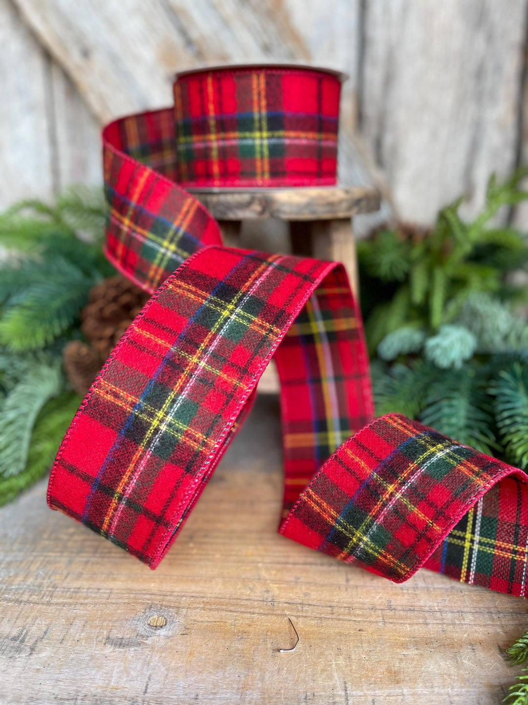2.5" Traditional CHristmas Plaid, Wired Ribbon, Flannel Plaid Ribbon