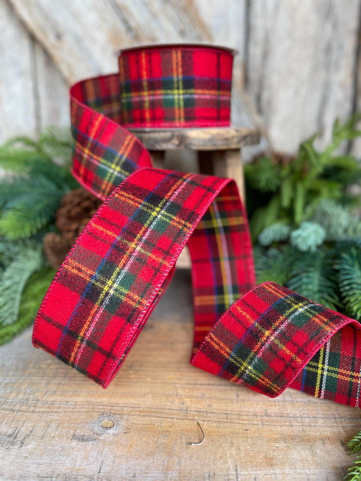 2.5" Traditional CHristmas Plaid, Wired Ribbon, Flannel Plaid Ribbon