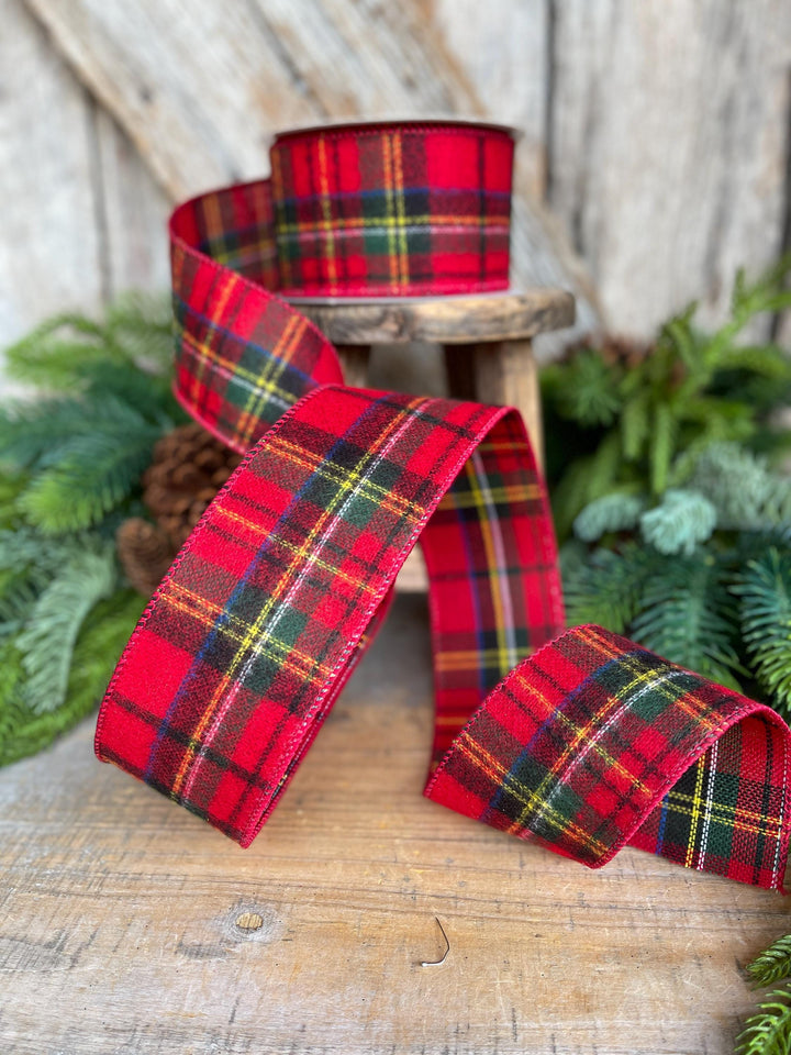 2.5" Traditional CHristmas Plaid, Wired Ribbon, Flannel Plaid Ribbon