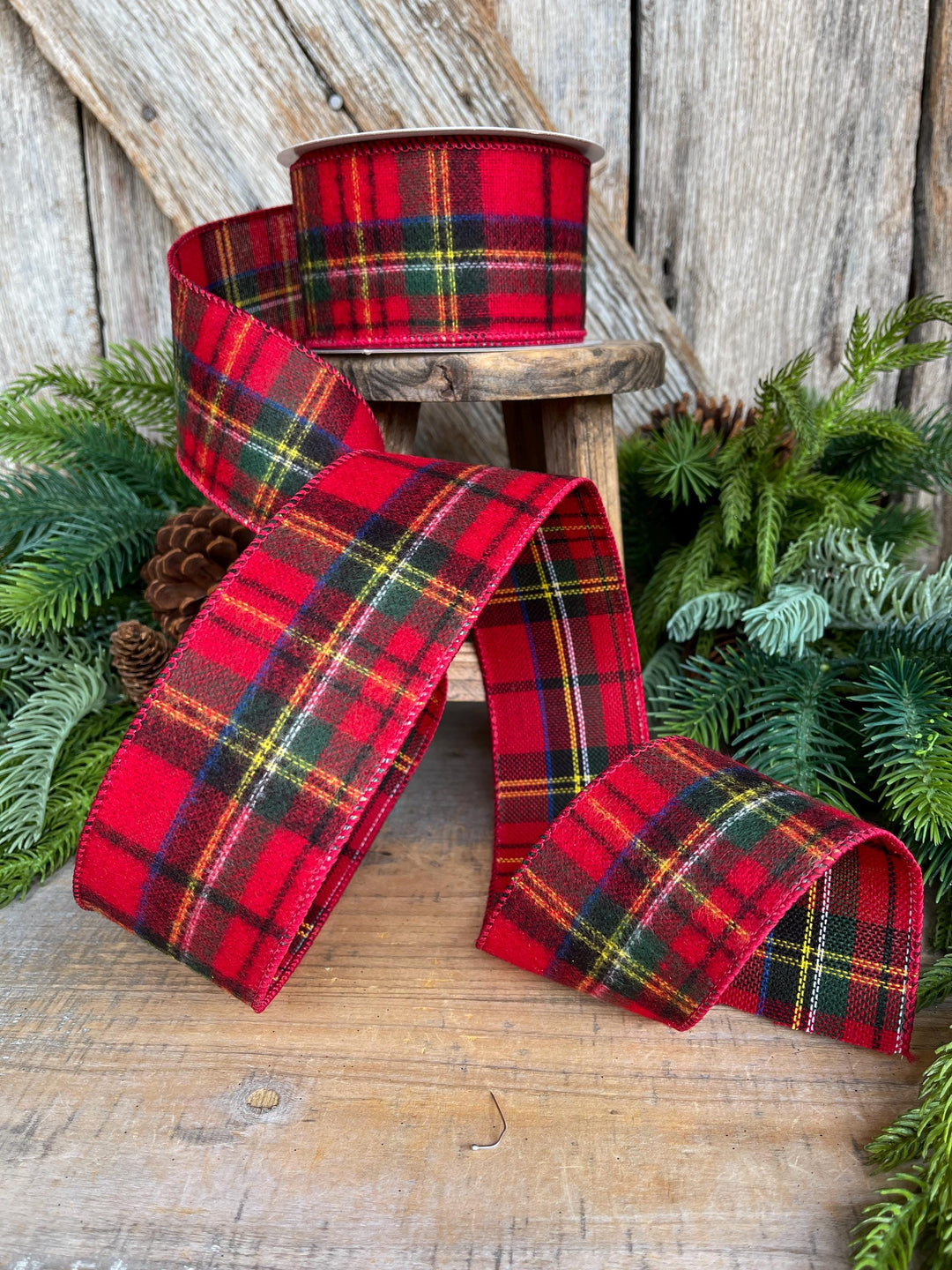2.5" Traditional CHristmas Plaid, Wired Ribbon, Flannel Plaid Ribbon