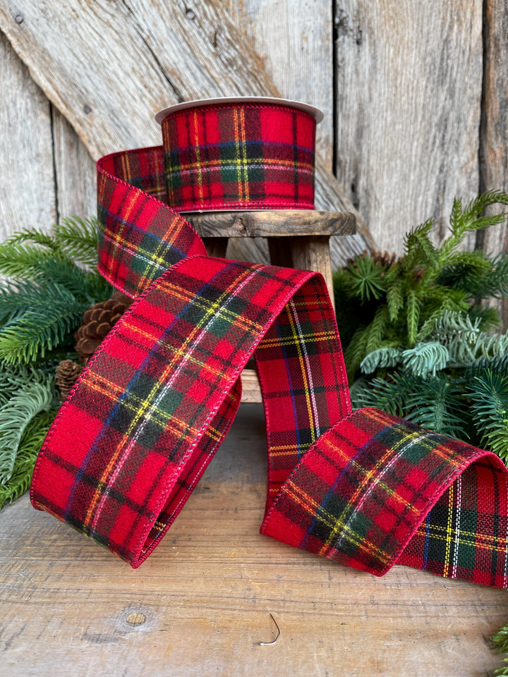 2.5" Traditional CHristmas Plaid, Wired Ribbon, Flannel Plaid Ribbon