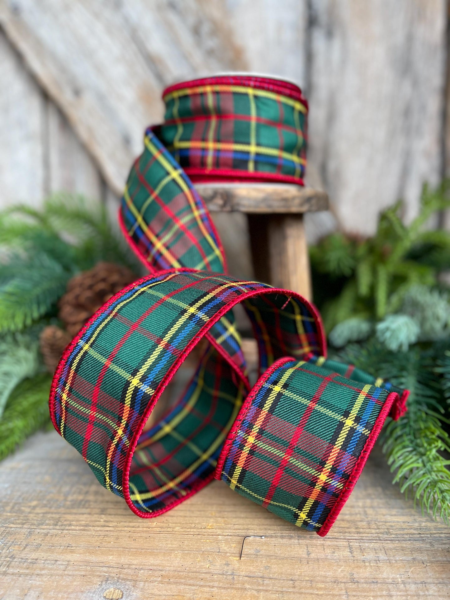 2.5" Traditional CHristmas Plaid, Wired Ribbon, Red Green Chirstmas Plaid RIbbon, RIbbon for Treee, Christmas Plaid