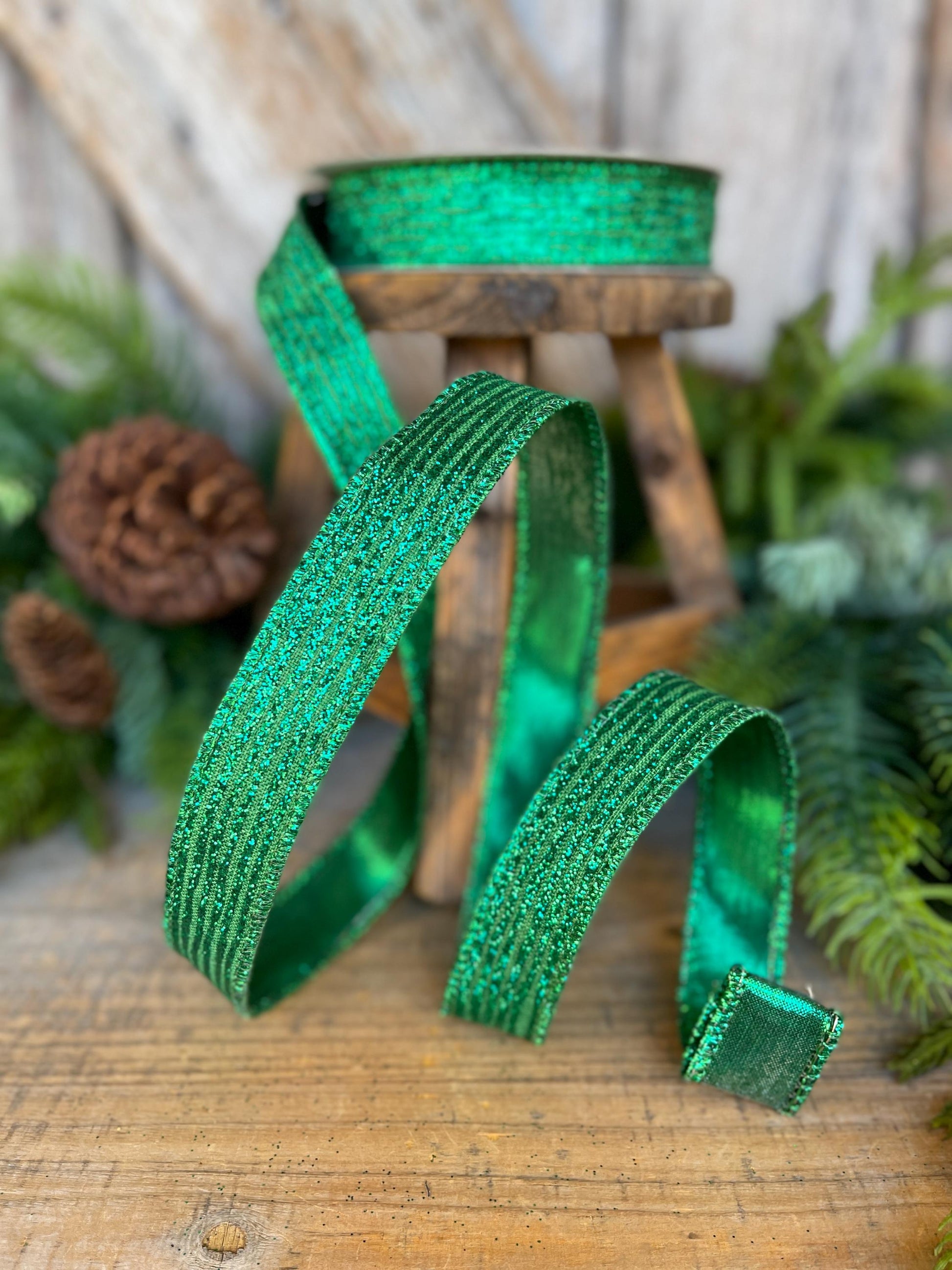 1" Green Ribbon, Farrisilk ribbon, Christmas Ribbon