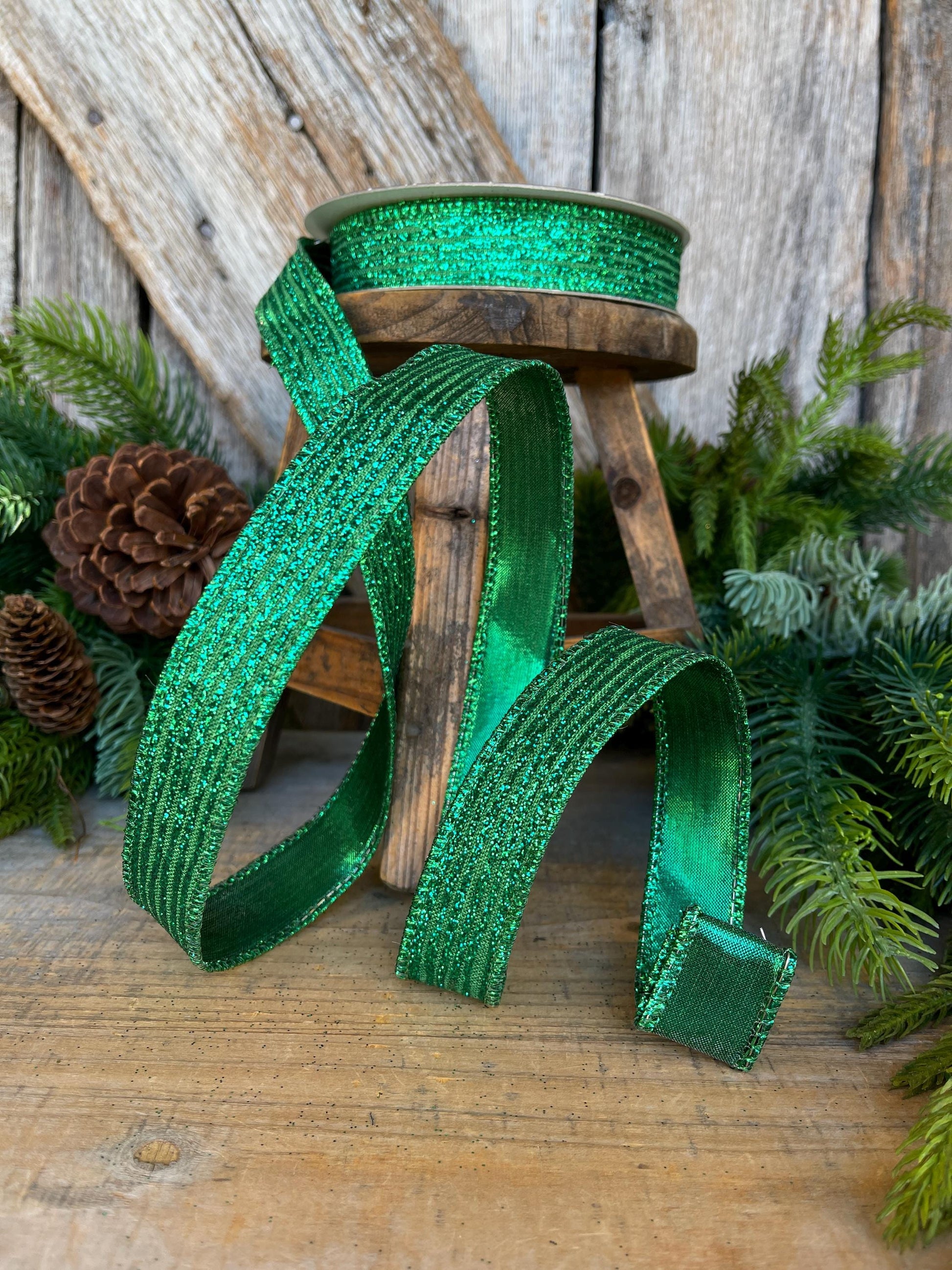 1" Green Ribbon, Farrisilk ribbon, Christmas Ribbon