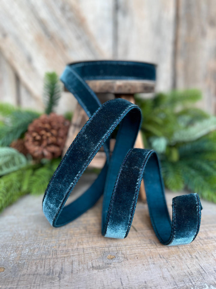 1" Dark Teal Velvet Luster RIbbon, Farrisilk Ribbon