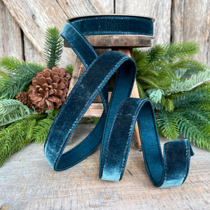 1" Dark Teal Velvet Luster RIbbon, Farrisilk Ribbon
