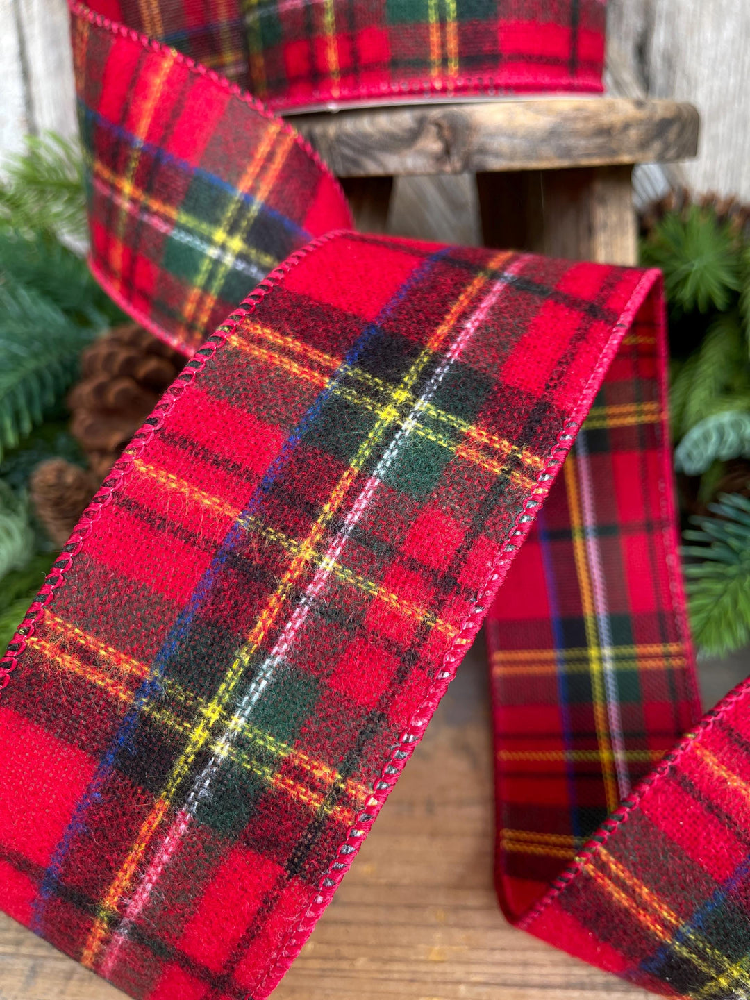 2.5" Traditional CHristmas Plaid, Wired Ribbon, Flannel Plaid Ribbon