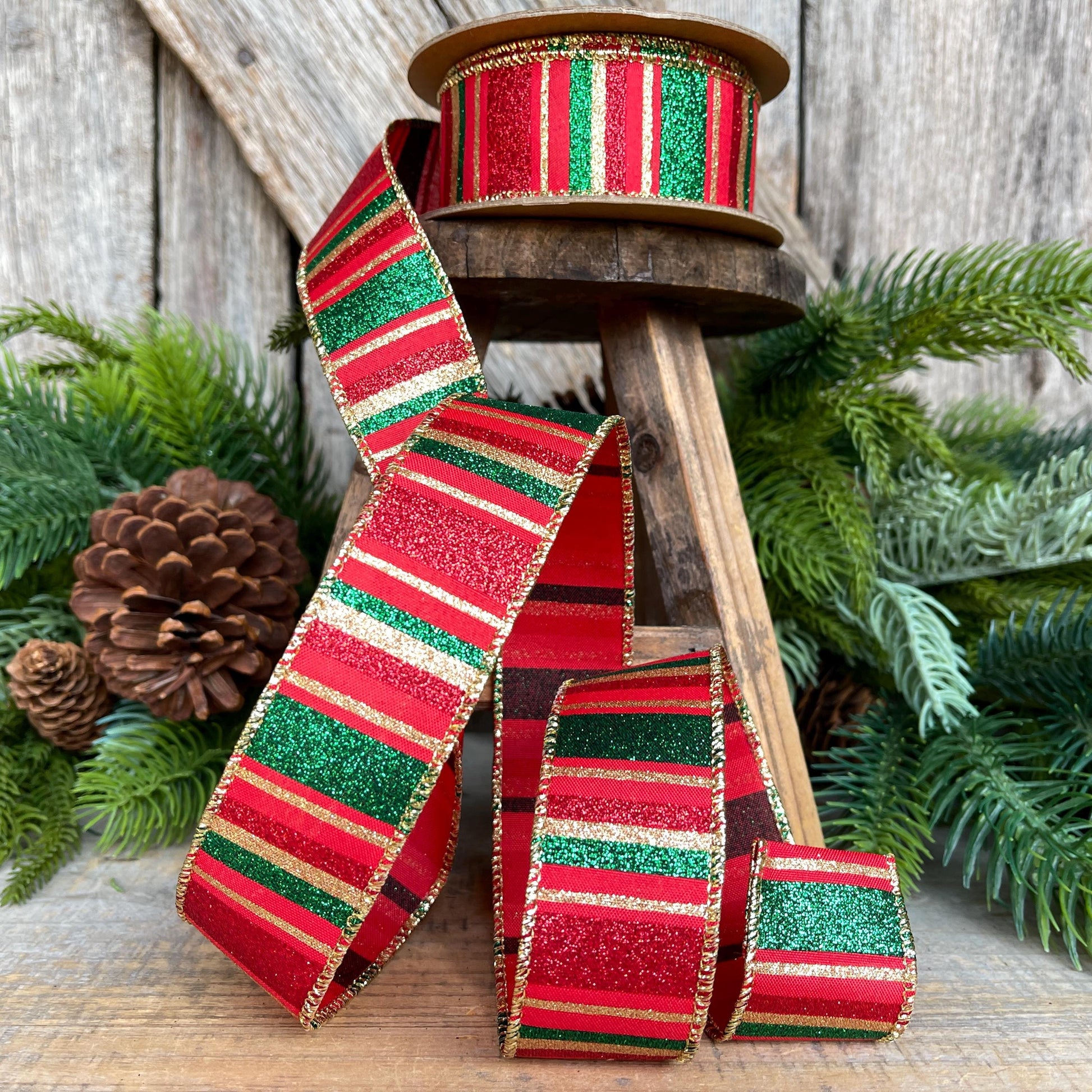 1.5" Red Green Gold Christmas Ribbon, Christmas Ribbon, 1.5" x 10 Yards