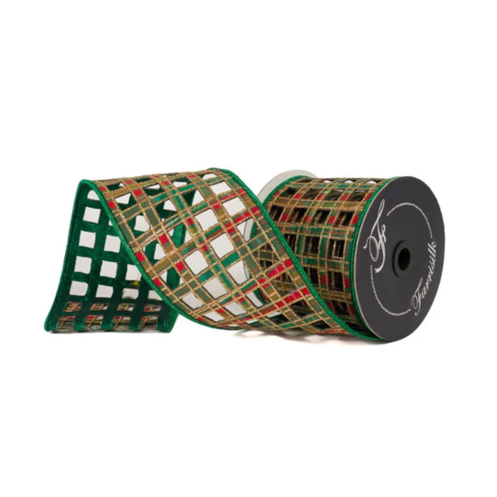 4" Traditional Christmas Plaid Ribbon, Farrisilk Ribbon, Window Plaid Ribbon