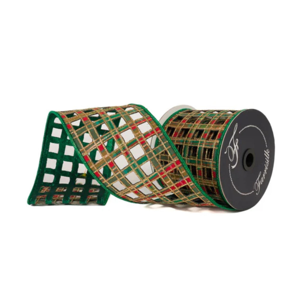 4" Traditional Christmas Plaid Ribbon, Farrisilk Ribbon, Window Plaid Ribbon