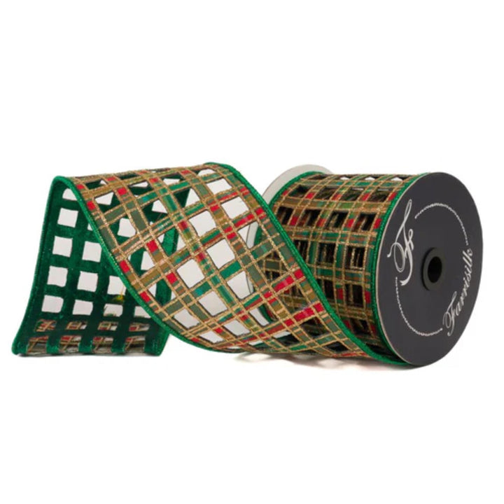 4" Traditional Christmas Plaid Ribbon, Farrisilk Ribbon, Window Plaid Ribbon