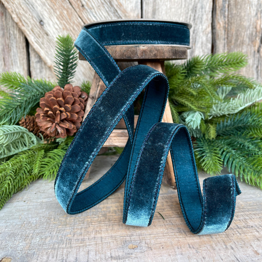 1" Dark Teal Velvet Luster RIbbon, Farrisilk Ribbon