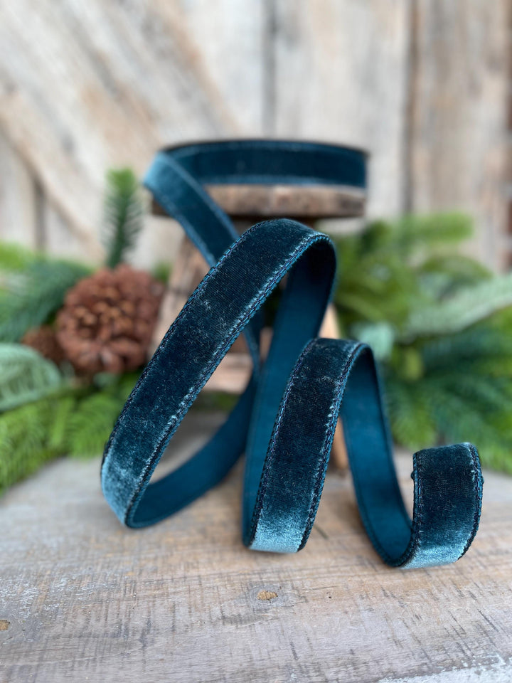 1" Dark Teal Velvet Luster RIbbon, Farrisilk Ribbon