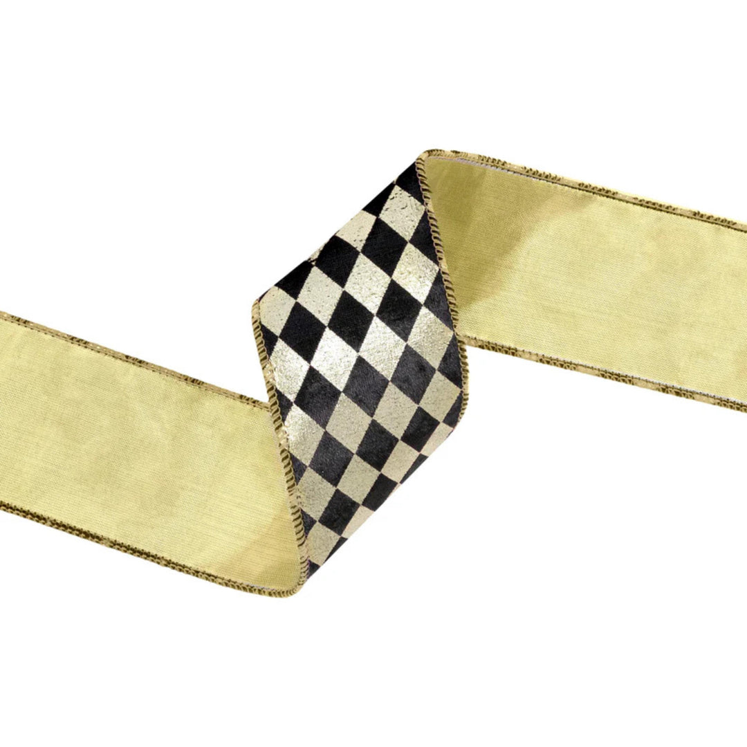 2.5" Black Gold Harlequin Ribbon, Diamond Ribbon, Black Gold Ribbon