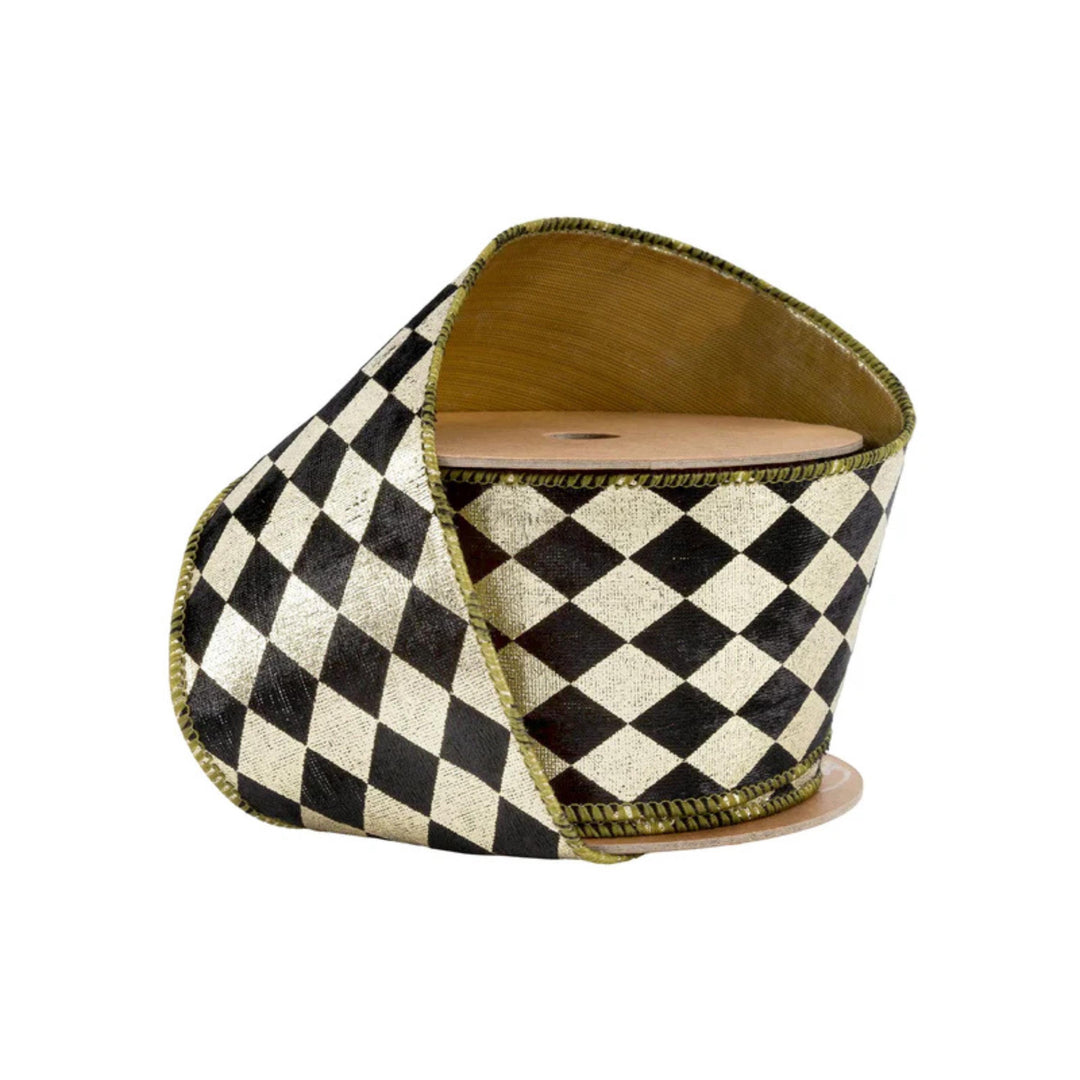2.5" Black Gold Harlequin Ribbon, Diamond Ribbon, Black Gold Ribbon