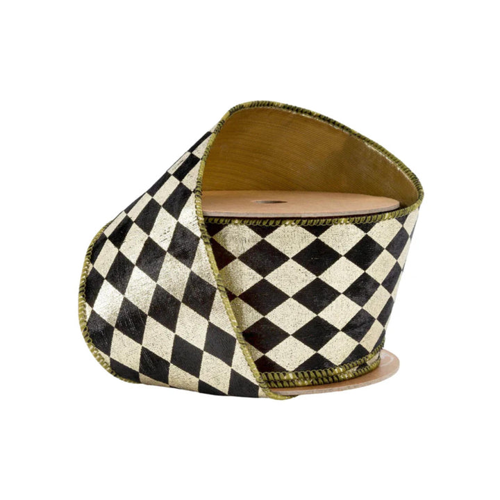 2.5" Black Gold Harlequin Ribbon, Diamond Ribbon, Black Gold Ribbon