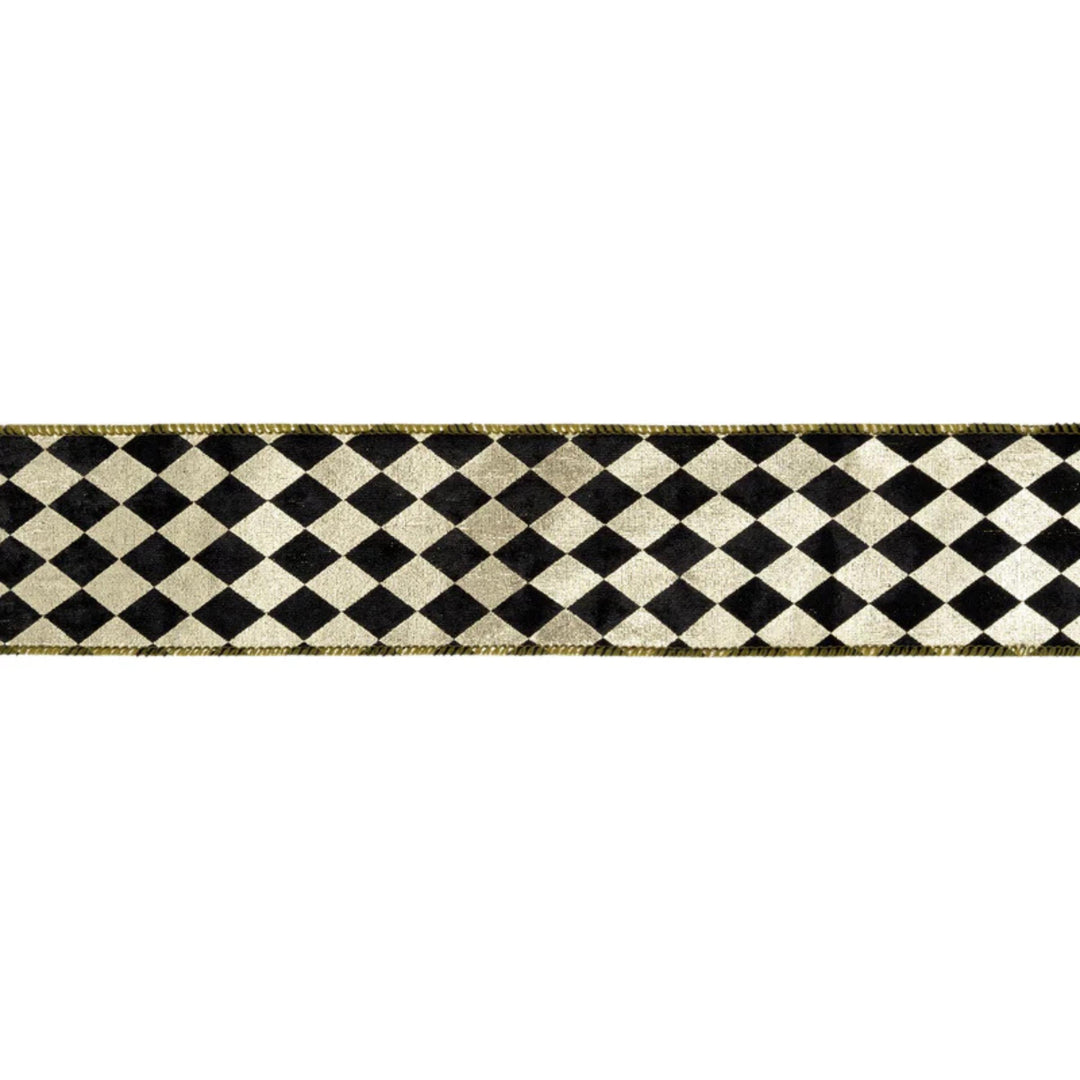 2.5" Black Gold Harlequin Ribbon, Diamond Ribbon, Black Gold Ribbon