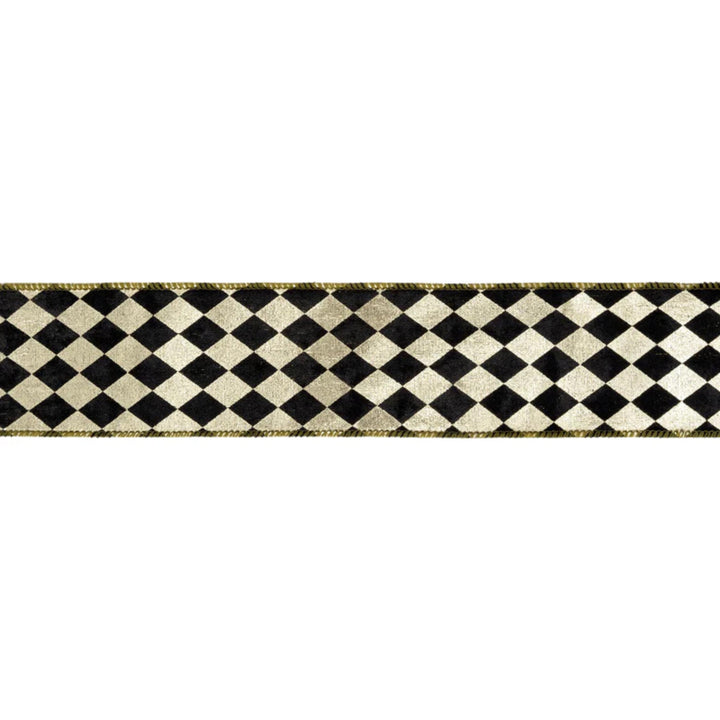 2.5" Black Gold Harlequin Ribbon, Diamond Ribbon, Black Gold Ribbon