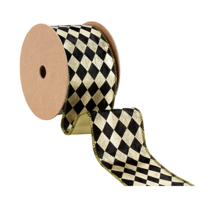 2.5" Black Gold Harlequin Ribbon, Diamond Ribbon, Black Gold Ribbon