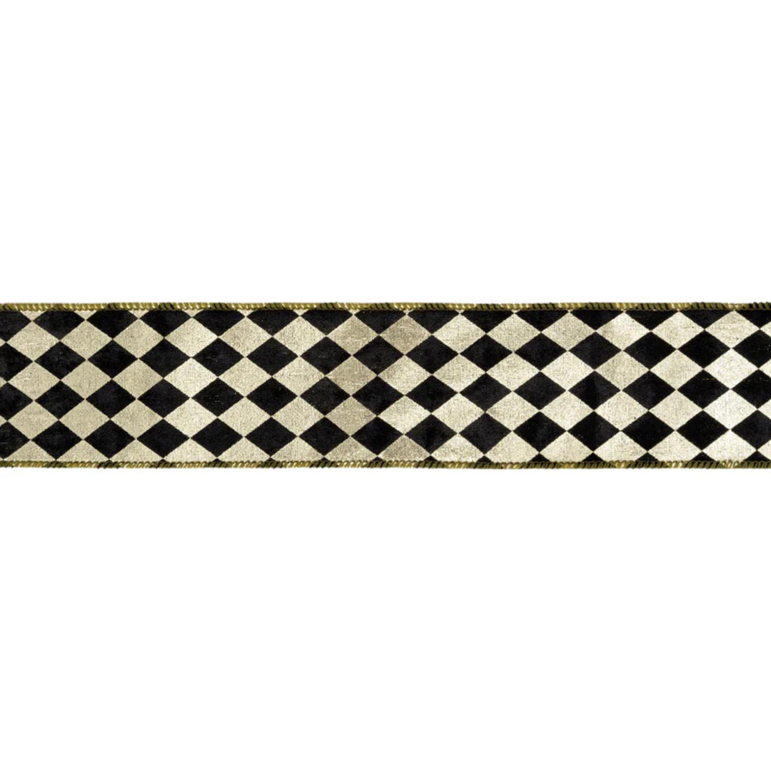 2.5" Black Gold Harlequin Ribbon, Diamond Ribbon, Black Gold Ribbon