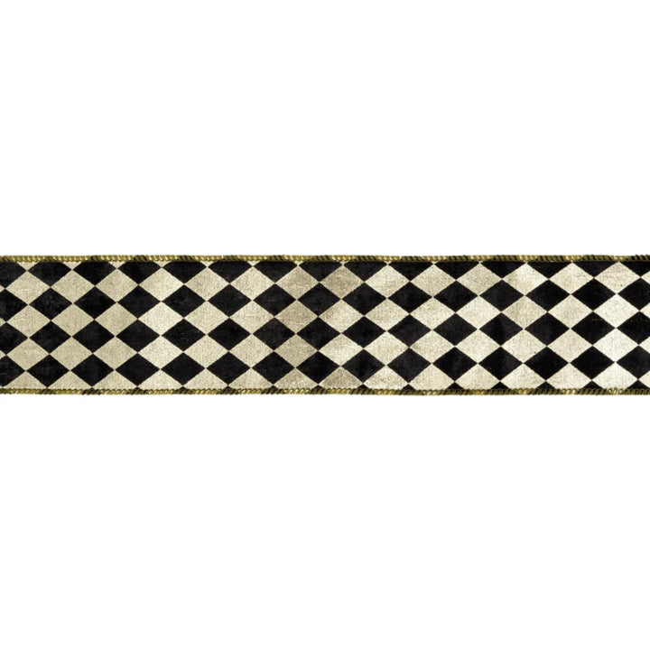 2.5" Black Gold Harlequin Ribbon, Diamond Ribbon, Black Gold Ribbon
