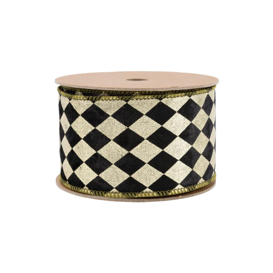 2.5" Black Gold Harlequin Ribbon, Diamond Ribbon, Black Gold Ribbon