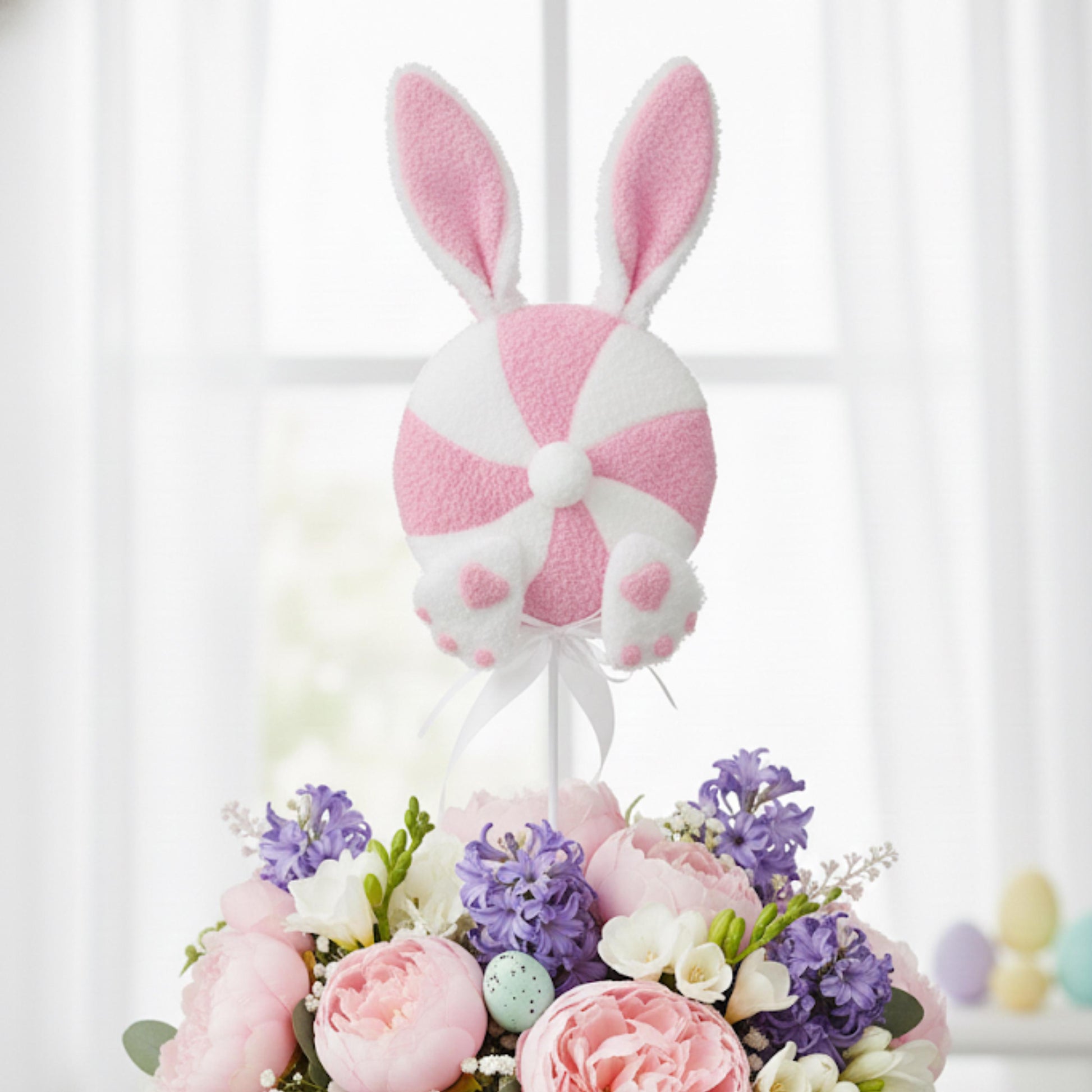 24" Bunny Floral Stem, Pink Bunny Lollipop Spray, Easter Bunny