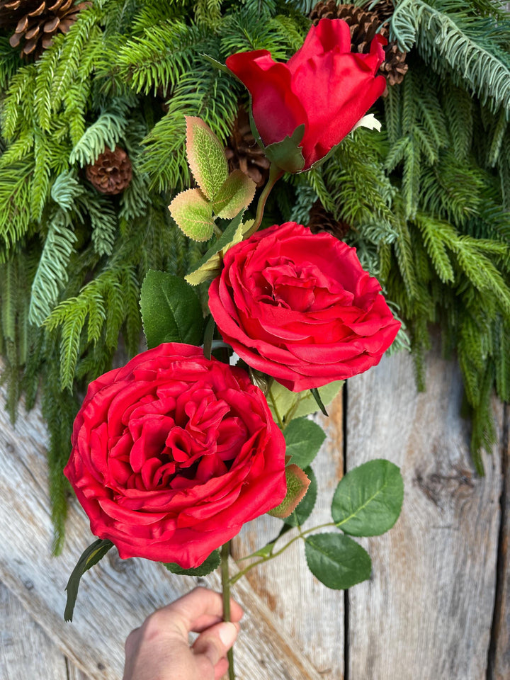 30″ Red Austin Rose Stem | Long Red Artificial Rose | Floral Supply Stem for Arrangements, Wedding Decor