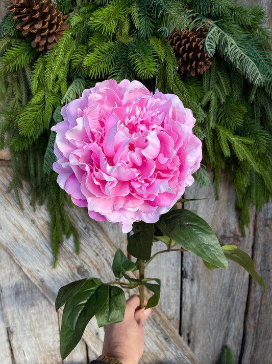 28" Pink Peony Floral Stem
