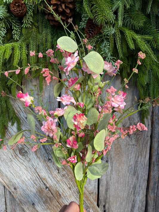 20" Pink Mixed Wild Flower Bush, Floral Filler Spray, Spring Florals, Artificial Floral Spray, Wreath Supply, Floral Supply, 65653-PK