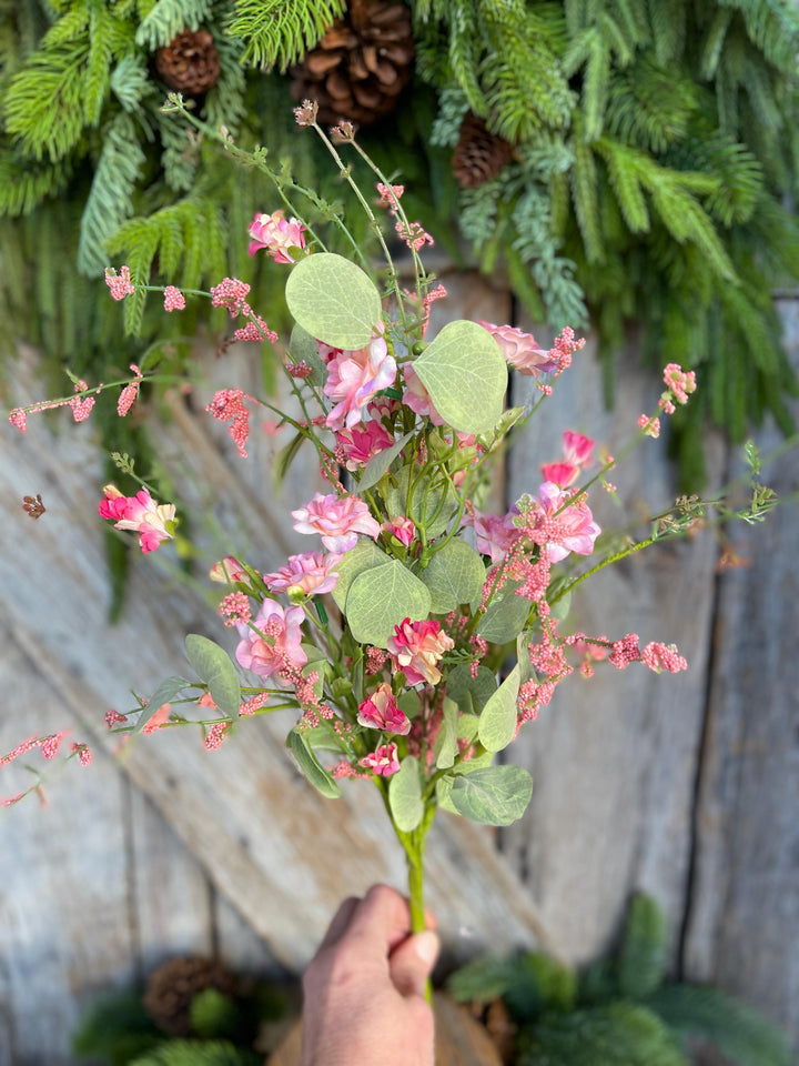 20" Pink Mixed Wild Flower Bush, Floral Filler Spray, Spring Florals