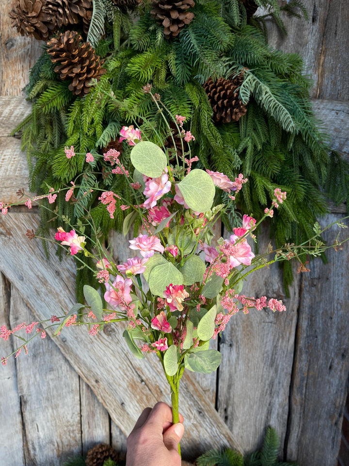 20" Pink Mixed Wild Flower Bush, Floral Filler Spray, Spring Florals