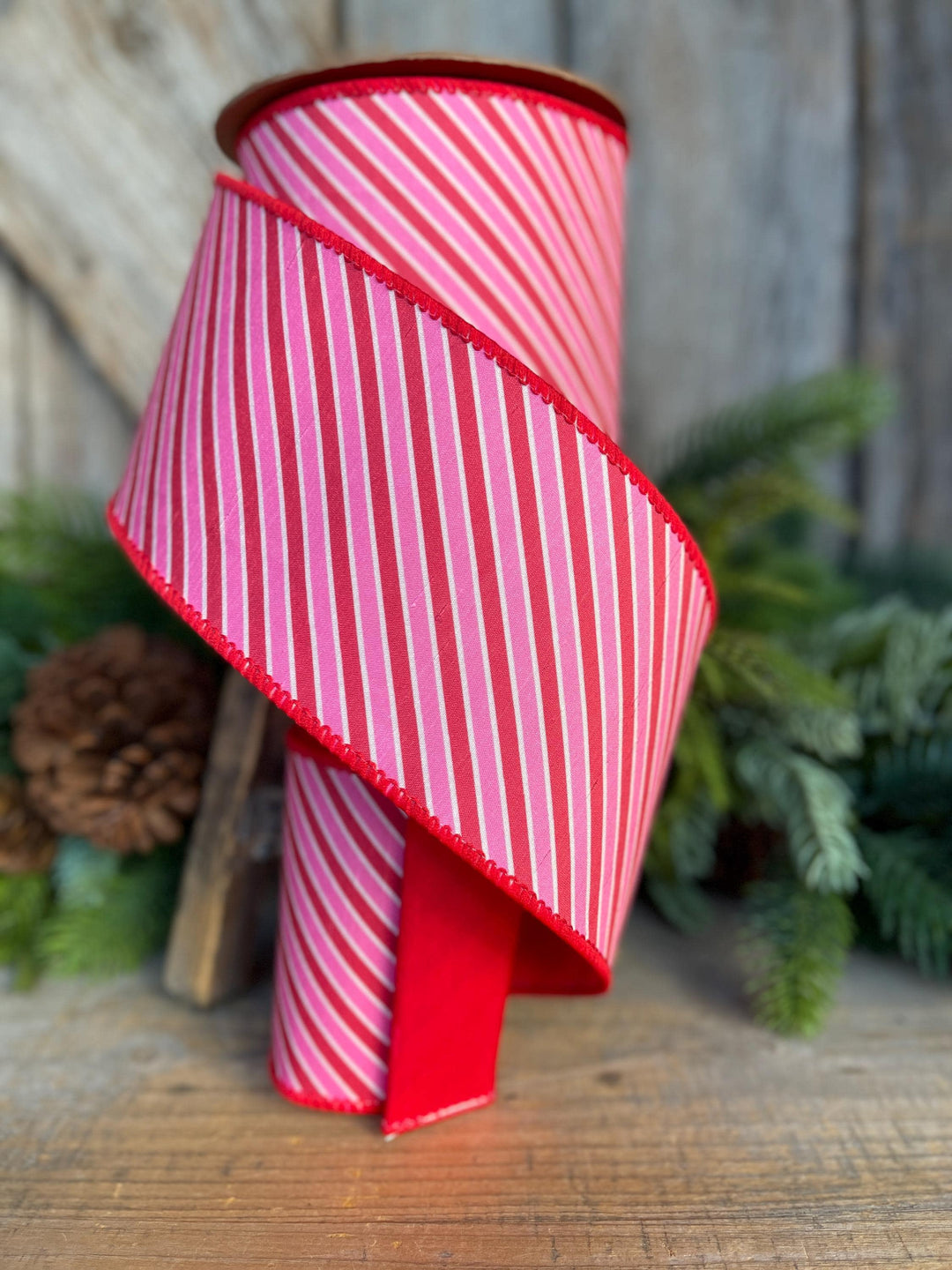 4" Valentine Ribbon, Pink Red Diagonal Ribbon