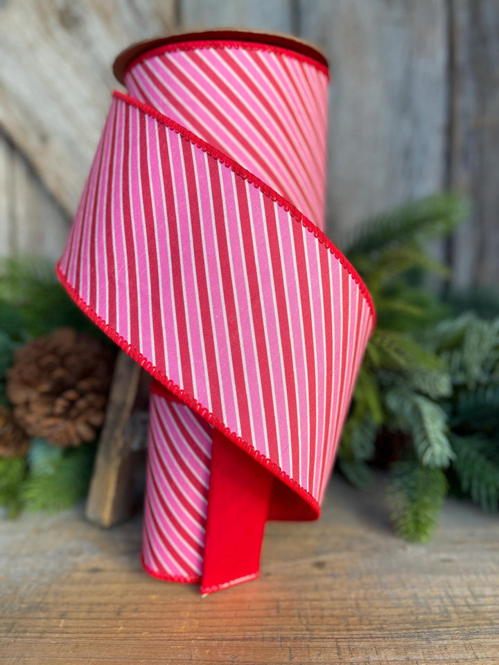 4" Valentine Ribbon, Pink Red Diagonal Ribbon