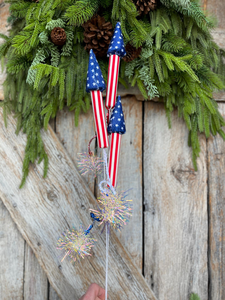31" Patriotic Rocket Spray, 4th of July Decor, Red White BLue Floral