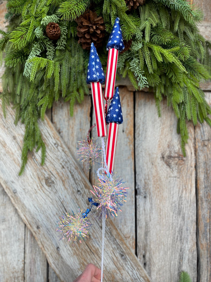 31" Patriotic Rocket Spray, 4th of July Decor, Red White BLue Floral