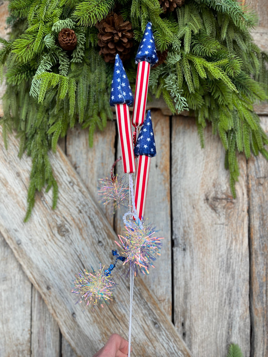 31" Patriotic Rocket Spray, 4th of July Decor, Red White BLue Floral