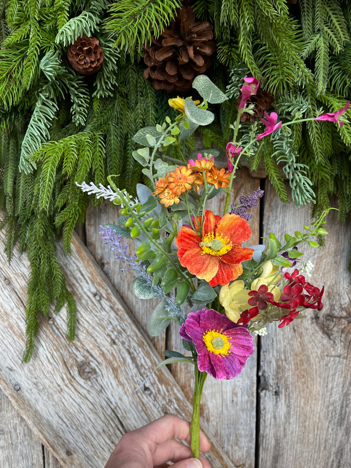 18" Spring Floral Bush, Bright Floral Spray, Mixed Poppy